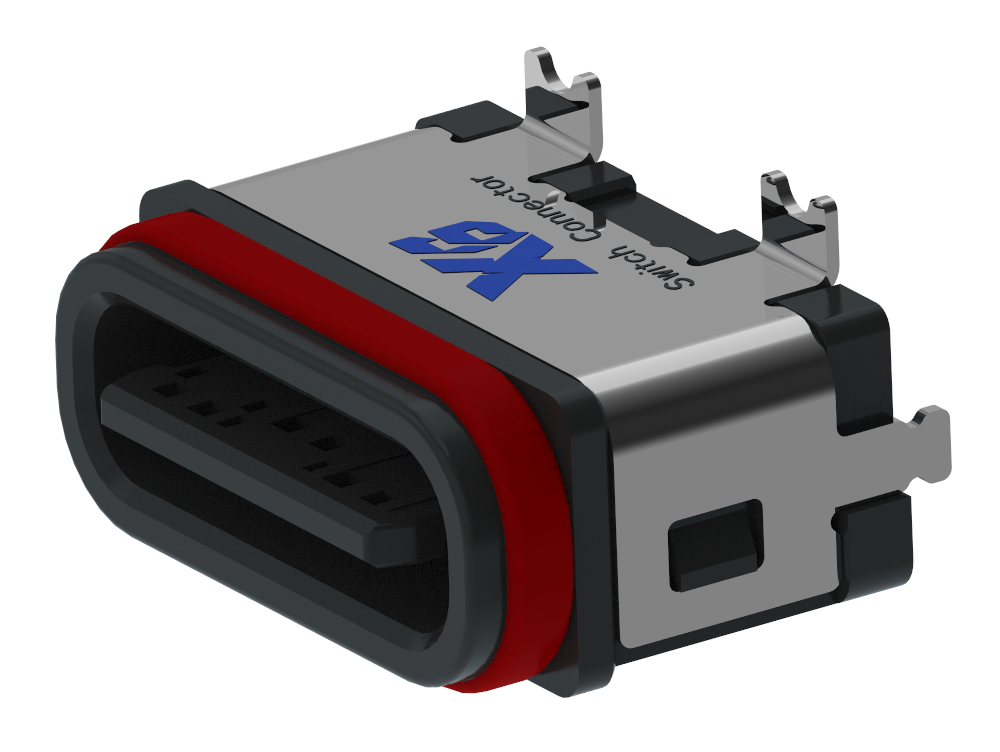 XB-ATCF-06-031-X-X TYPE C 6P 立贴防水母座H=6.80mm(带钢片)(全塑U型)